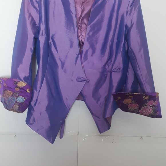 VTG Satin Knot Tie Jacket Blazer Purple SZ M - Picture 6 of 7